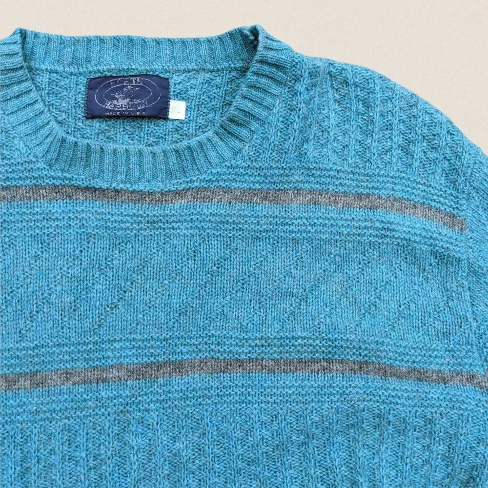 Vintage Sweater Large Wool blend Stripes crew neck jumper North Harbour - Picture 2 of 4
